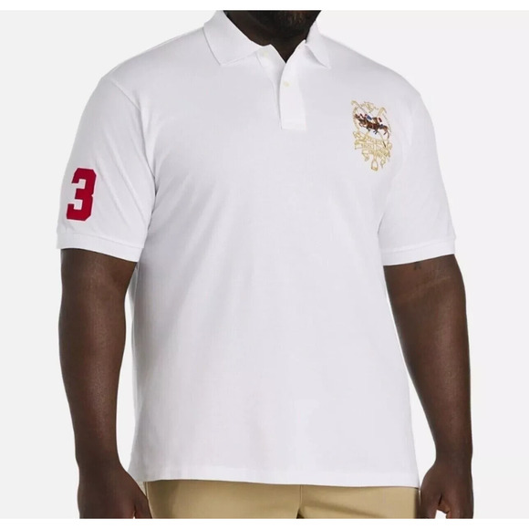 Polo Ralph Lauren Men's Big & Tall Mesh Polo Shirt Crest Triple Pony White 2XLT‎